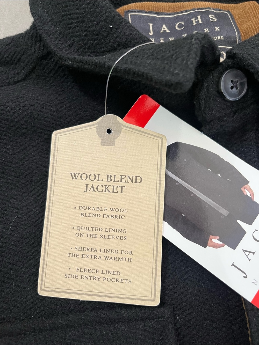 Jachs New York Wool Blend Sherpa Lined Shirt Jacket Black Size Medium NWT - Picture 3 of 7
